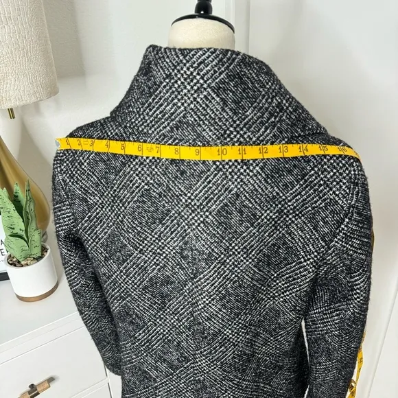 Talbots Pea Coat Black Gray Metallic Silver Tree Button Tweed Plaid Line Size 10