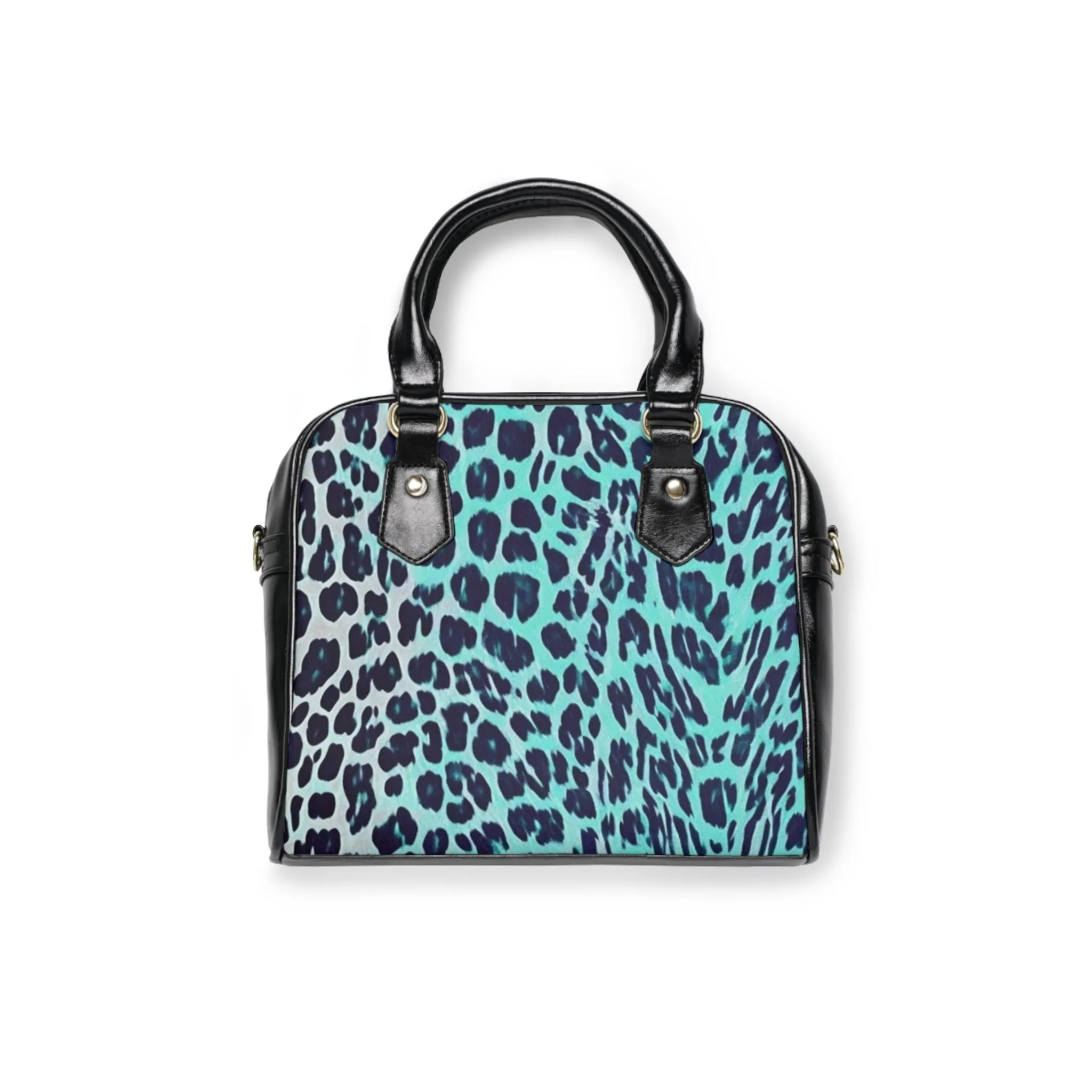Teal & White Color Gradient Leopard Print Shoulder Handbag