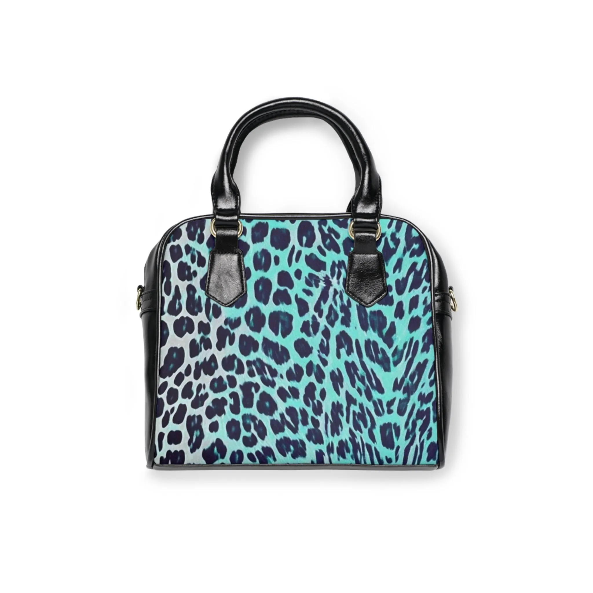 Teal & White Color Gradient Leopard Print Shoulder Handbag