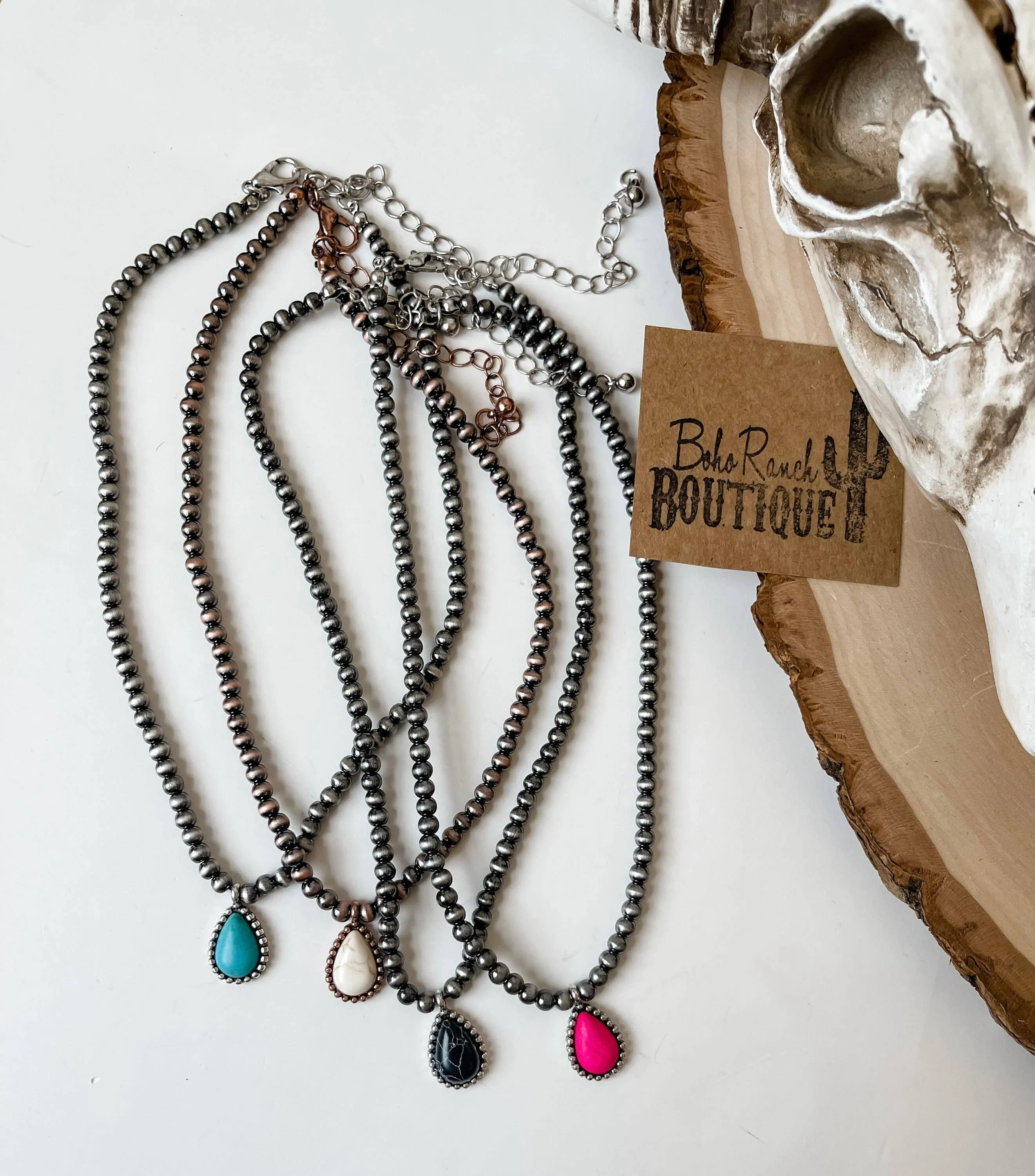 Teardrop Stone Pendant Navajo Bead Choker Necklace