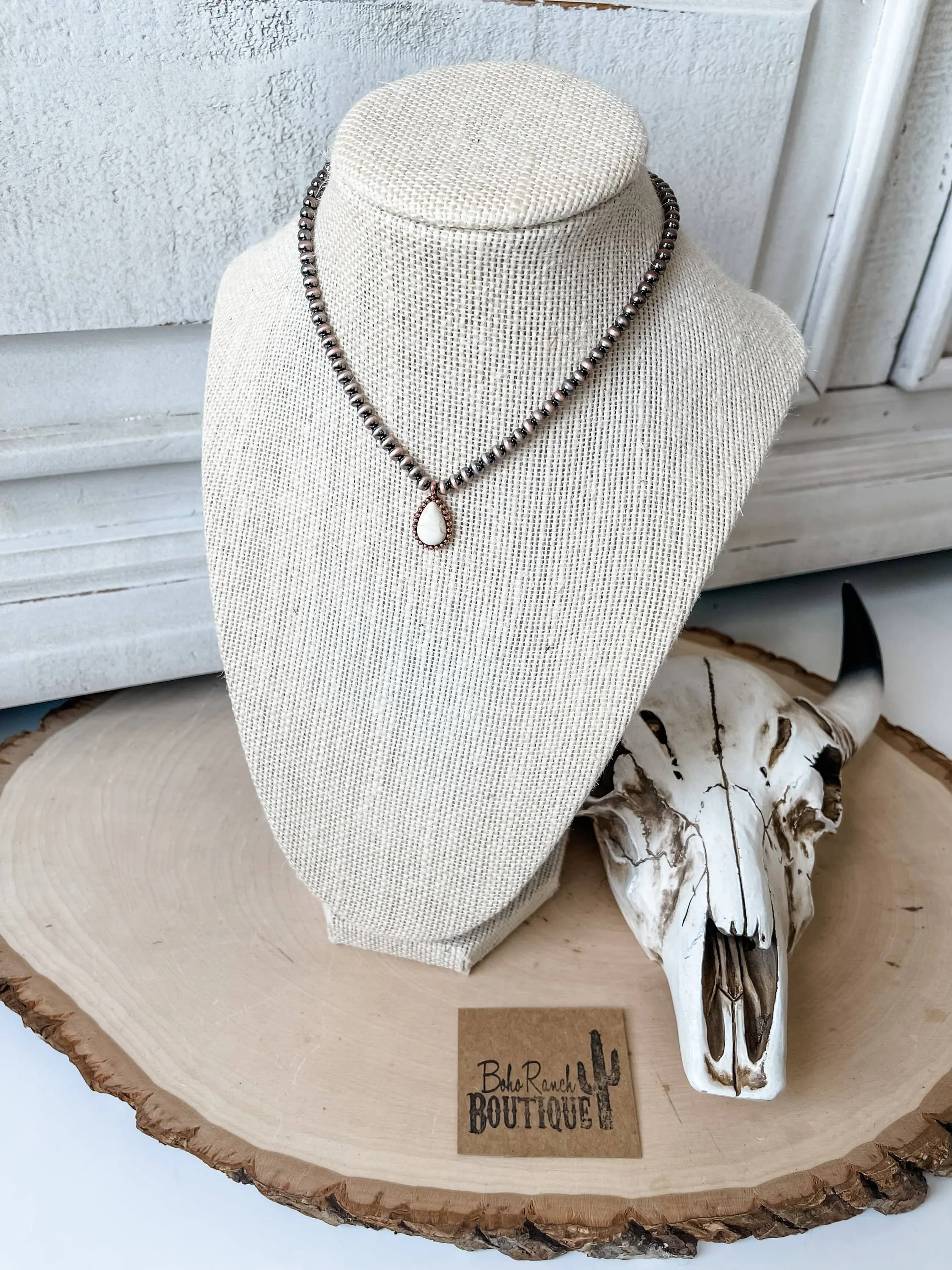 Teardrop Stone Pendant Navajo Bead Choker Necklace