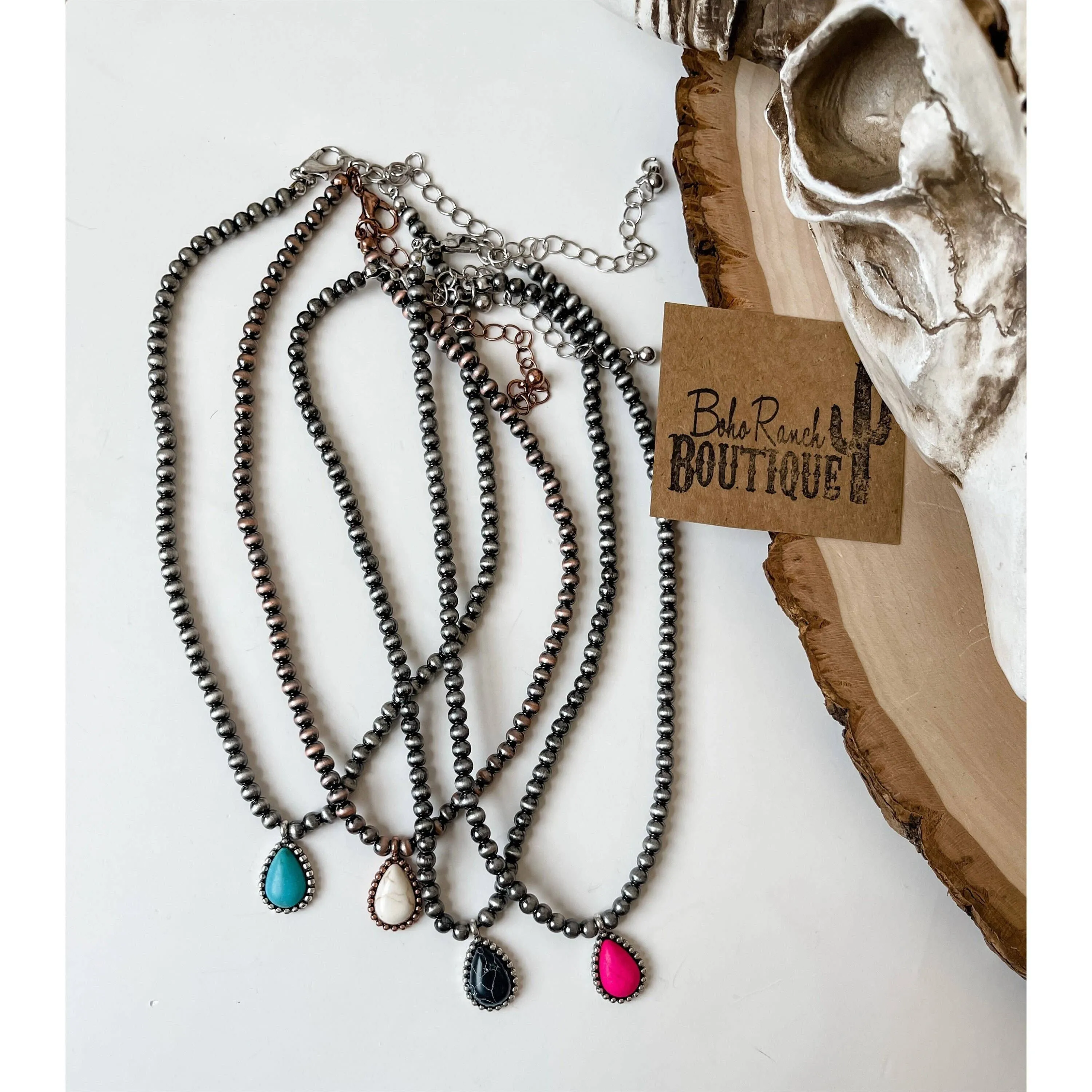 Teardrop Stone Pendant Navajo Bead Choker Necklace
