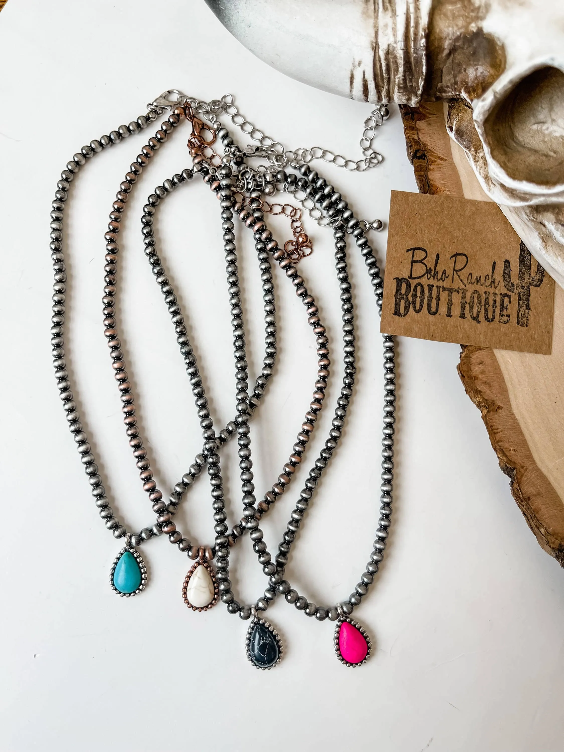 Teardrop Stone Pendant Navajo Bead Choker Necklace