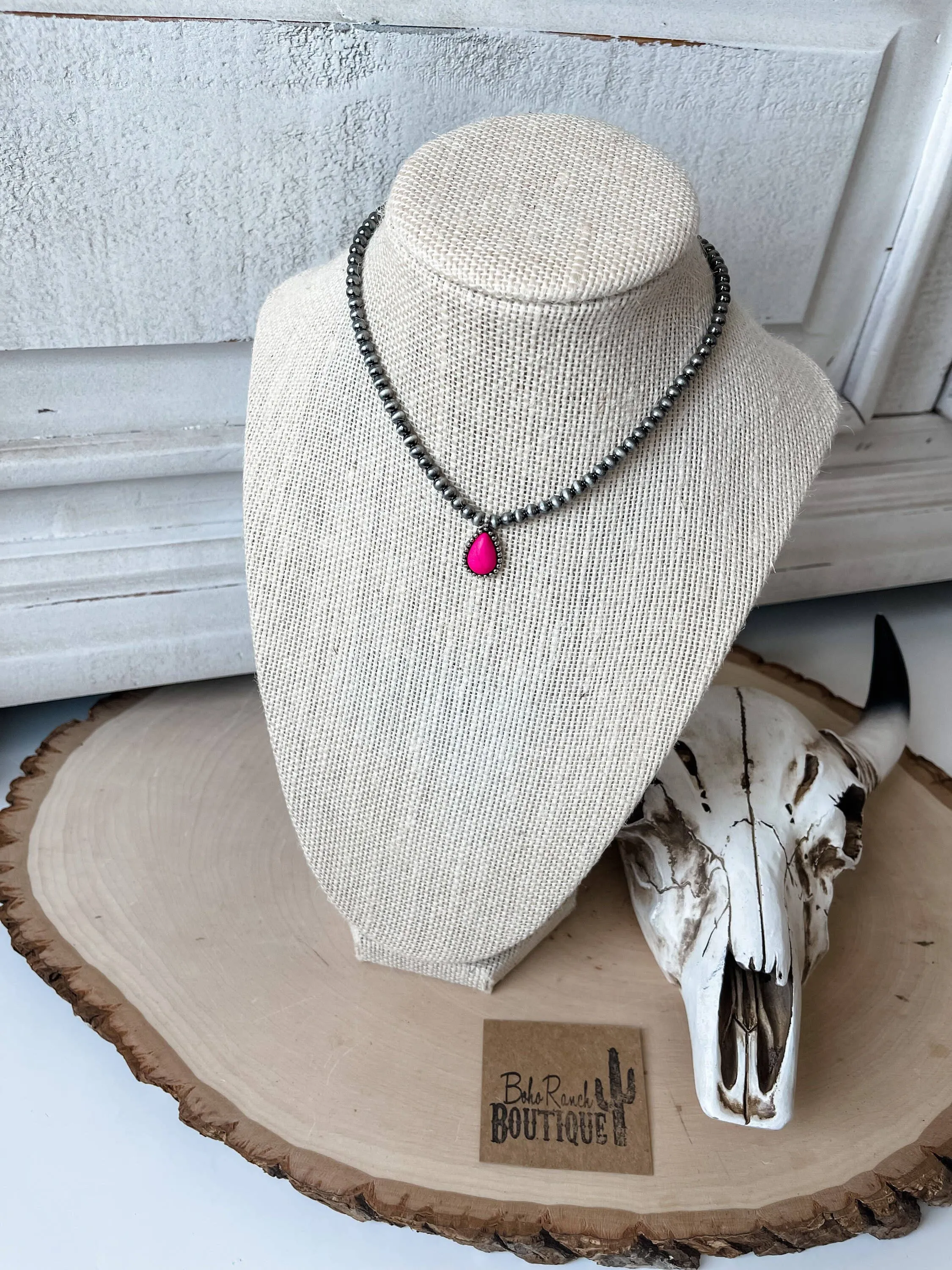 Teardrop Stone Pendant Navajo Bead Choker Necklace