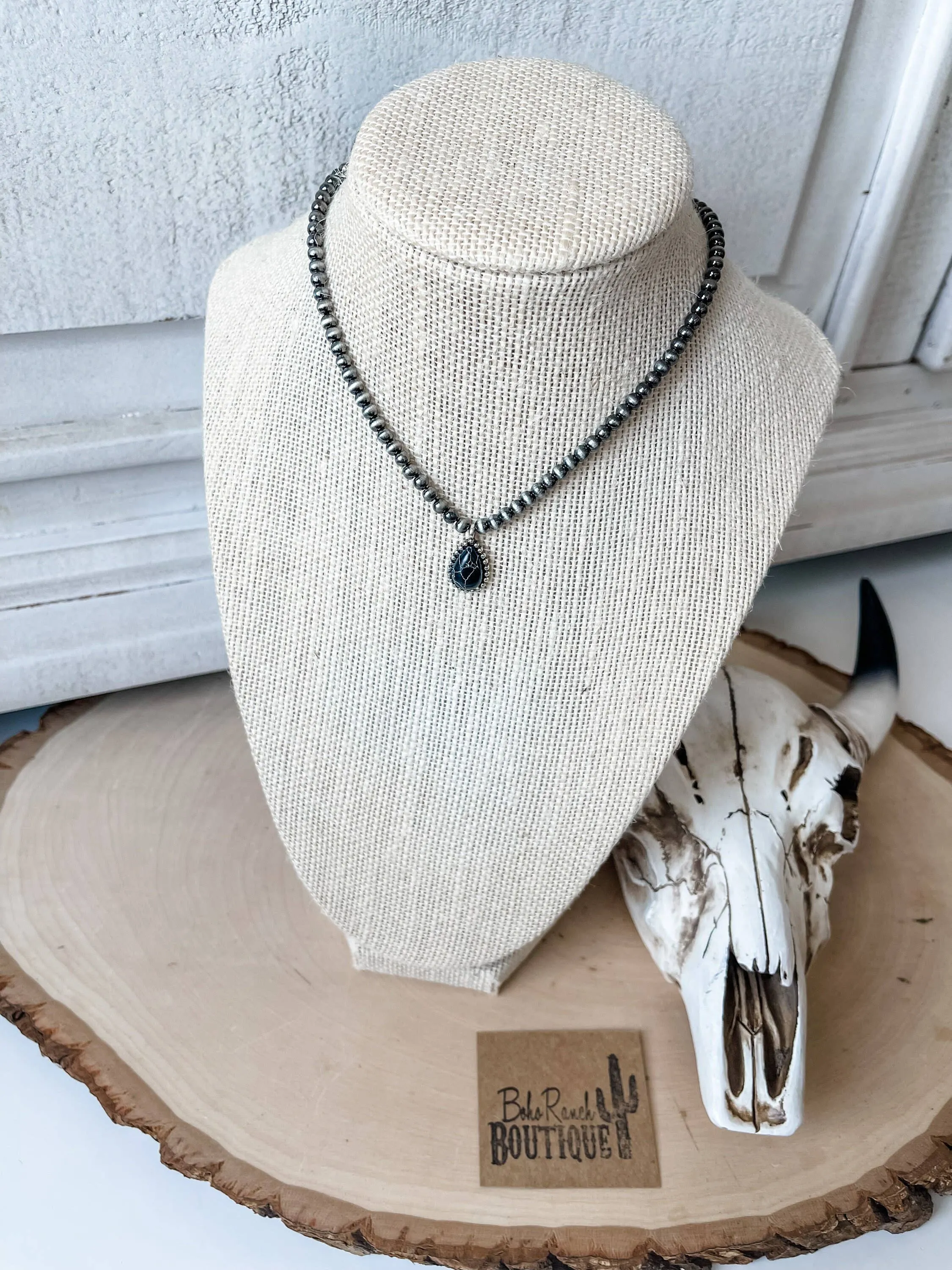 Teardrop Stone Pendant Navajo Bead Choker Necklace