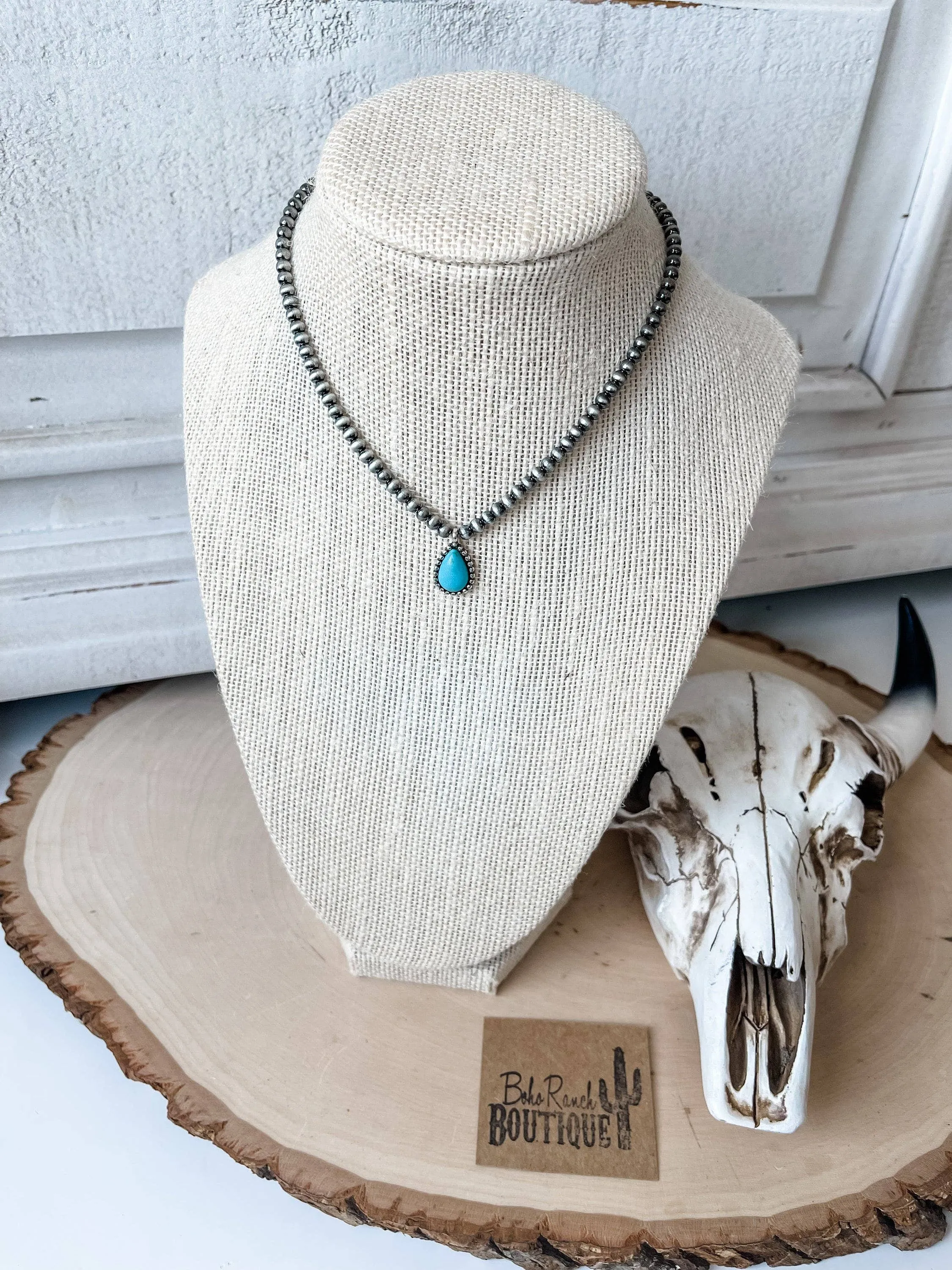 Teardrop Stone Pendant Navajo Bead Choker Necklace