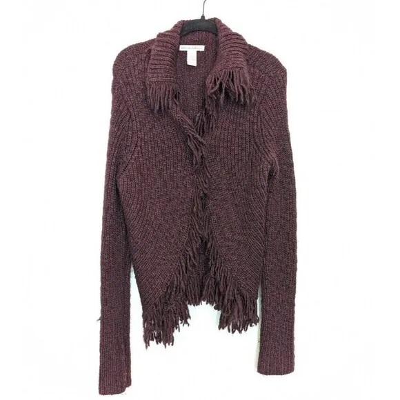 TELLURIDE CLOTHING CO Wool Cardigan Womens Size XL Burgandy Knit Fringe Sweater