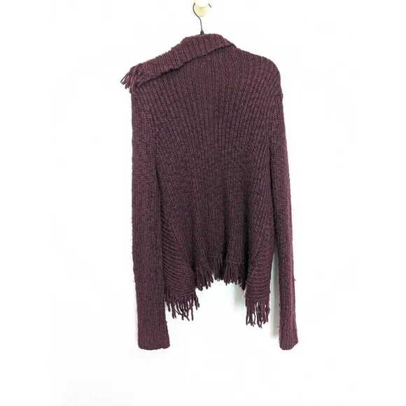 TELLURIDE CLOTHING CO Wool Cardigan Womens Size XL Burgandy Knit Fringe Sweater