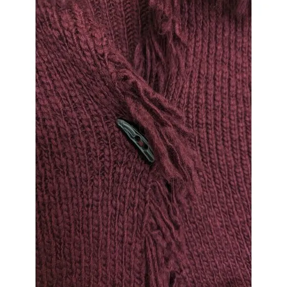 TELLURIDE CLOTHING CO Wool Cardigan Womens Size XL Burgandy Knit Fringe Sweater