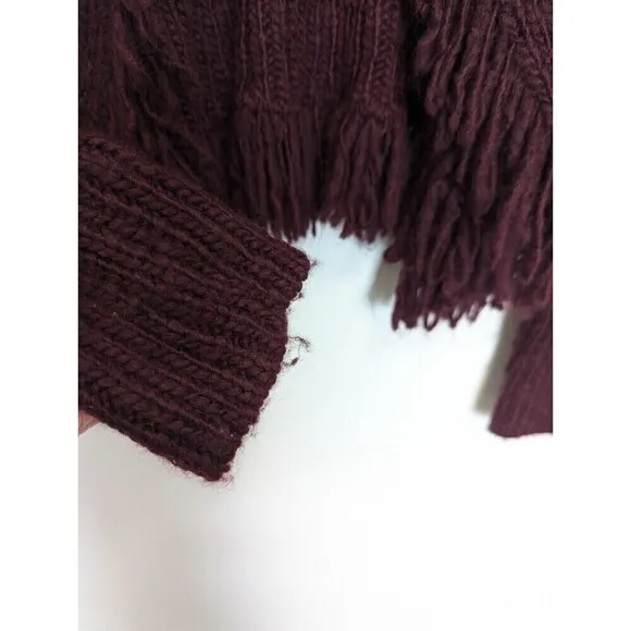 TELLURIDE CLOTHING CO Wool Cardigan Womens Size XL Burgandy Knit Fringe Sweater