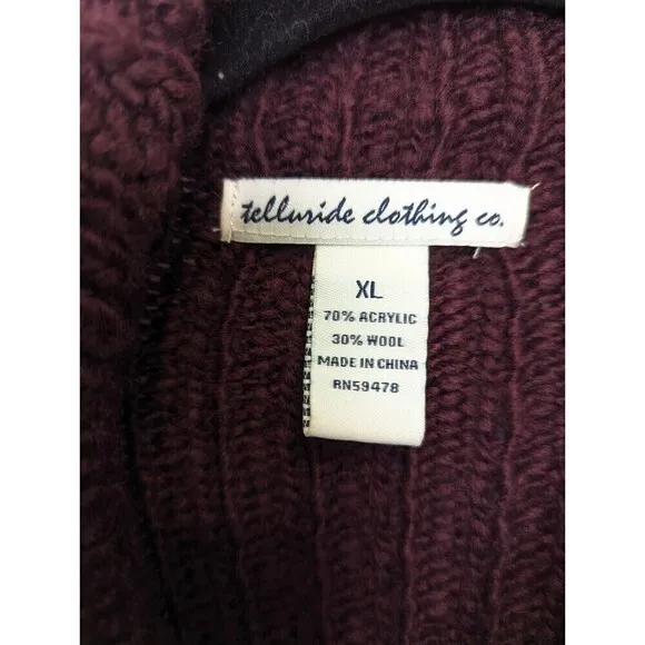 TELLURIDE CLOTHING CO Wool Cardigan Womens Size XL Burgandy Knit Fringe Sweater