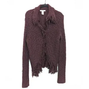 TELLURIDE CLOTHING CO Wool Cardigan Womens Size XL Burgandy Knit Fringe Sweater