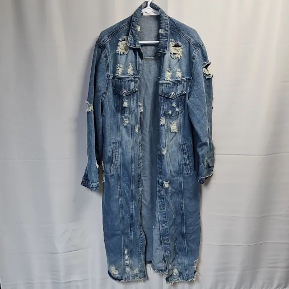 The Modern Minx Distressed Denim Long Jacket