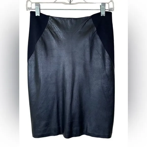 Theory women’s skirt Size‎ 00 black lambskin leather pencil style