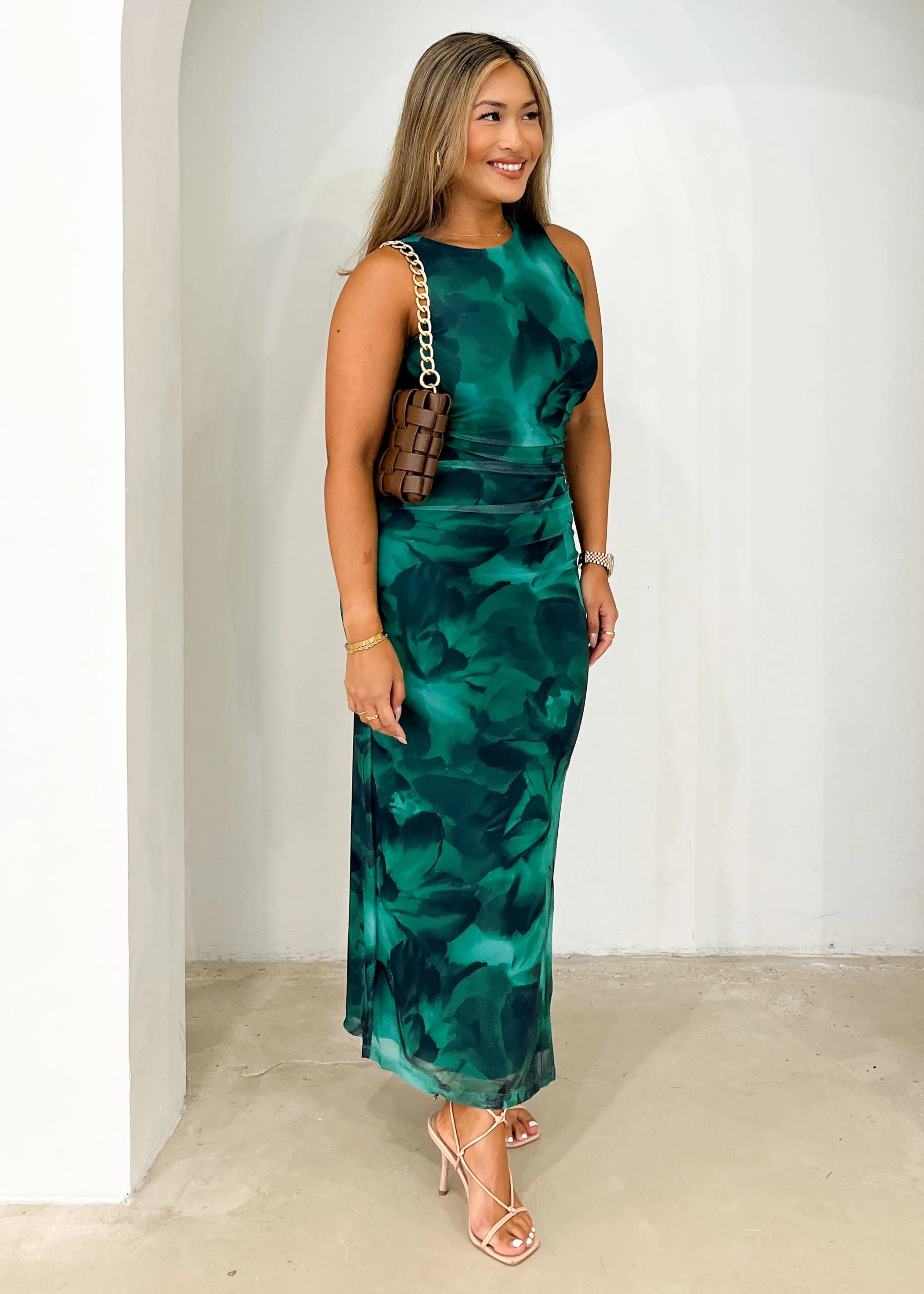 Tillia Mesh Maxi Dress - Emerald