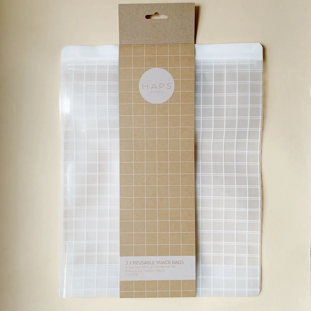 Transparent Check Large Reusable Snack Bags 3-Pack