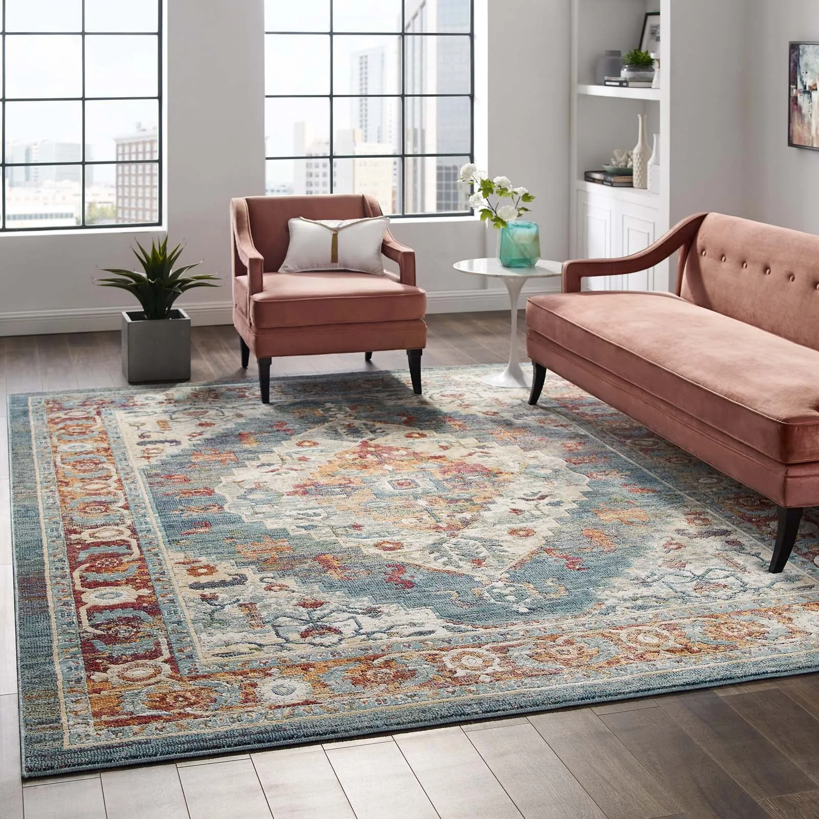 TRIBUTE CAMELLIA DISTRESSED VINTAGE FLORAL PERSIAN MEDALLION