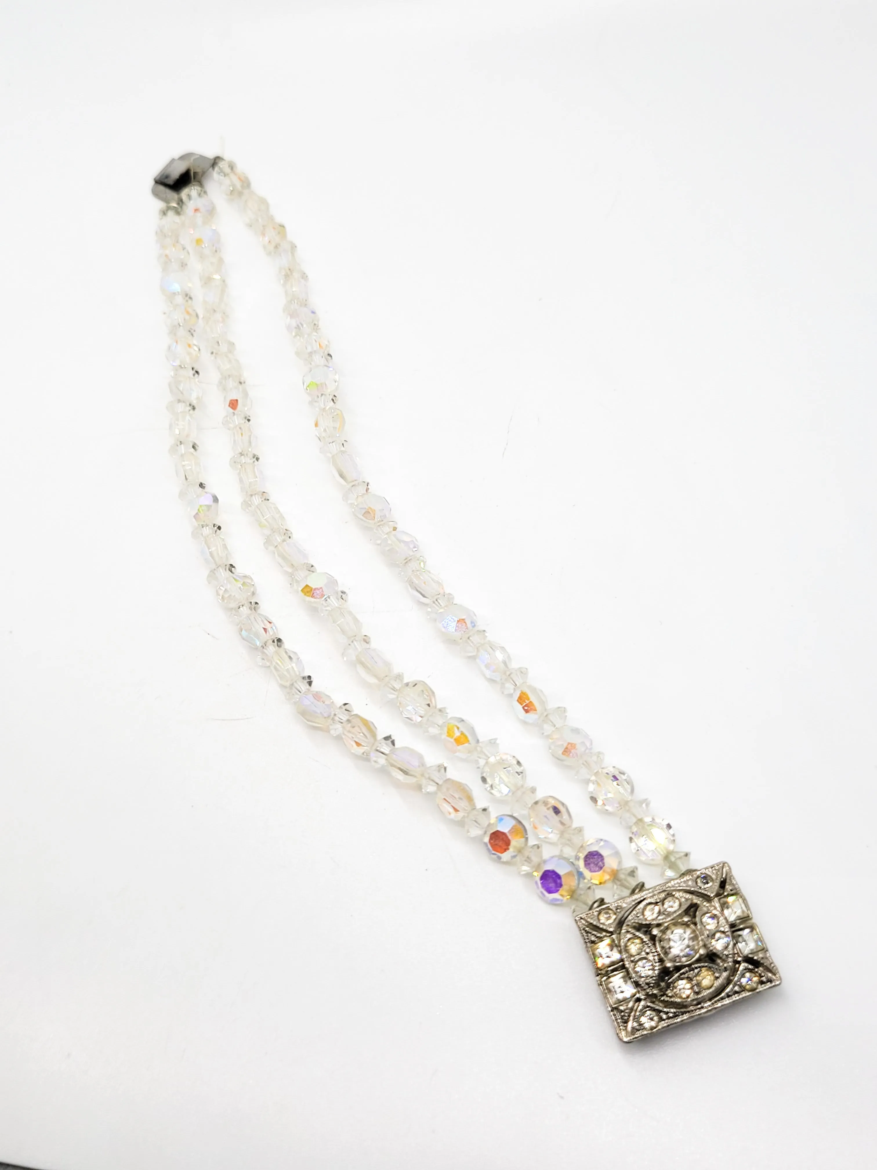 Triple strand vintage beaded Austrian Crystal rhinestone clasp bracelet