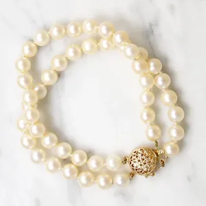 Two Strand Pearl Bracelet with Gold Filigree Clasp