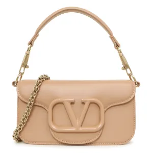 Valentino Beige Calfskin Vlogo Small Loco Shoulder Bag