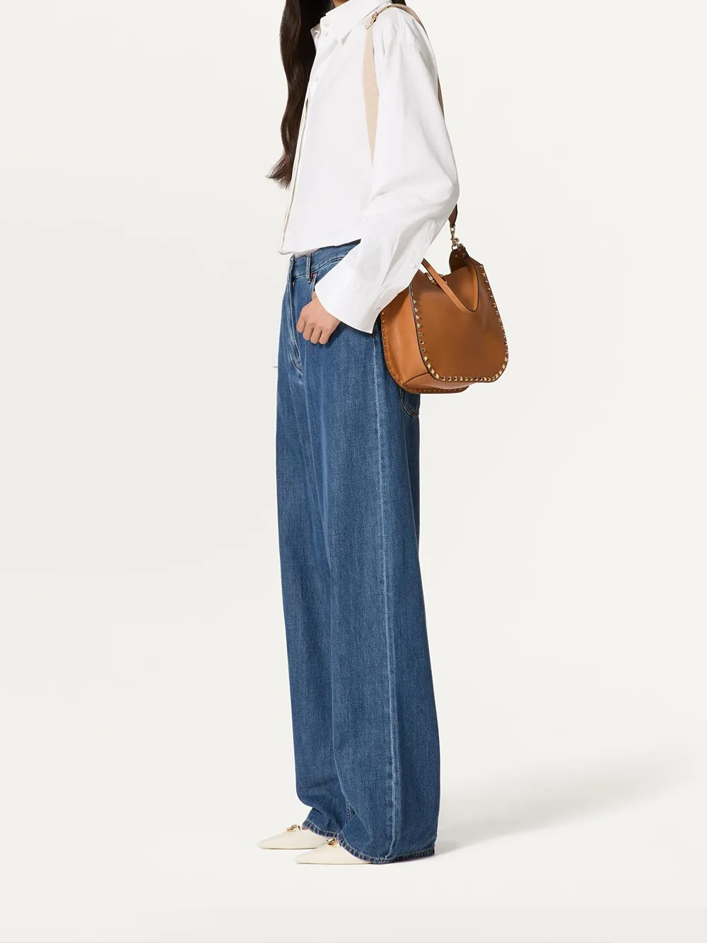Valentino Garavani Brown Grainy Calf Hobo Rockstudt Bag