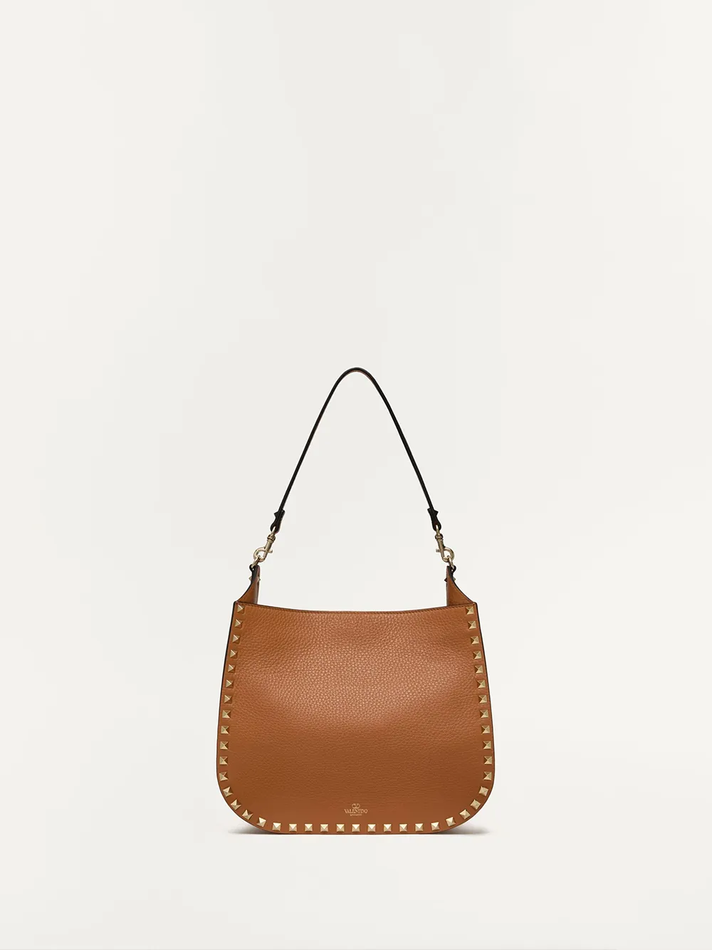 Valentino Garavani Brown Grainy Calf Hobo Rockstudt Bag