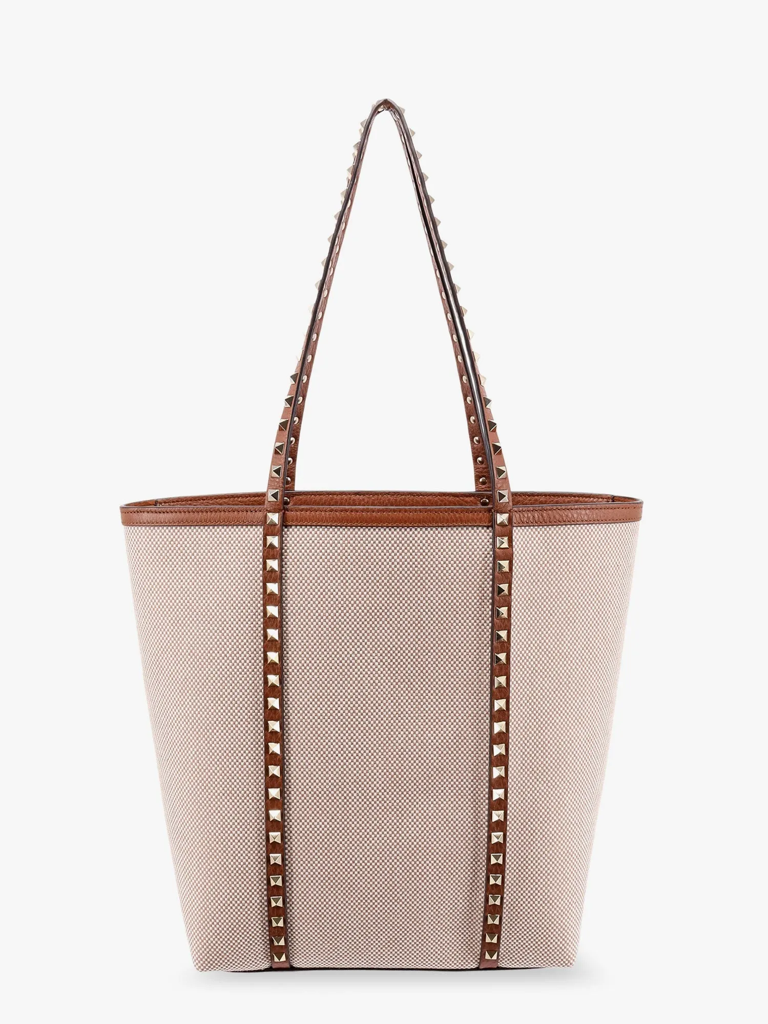 Valentino Garavani Leather And Canvas Shoulder Bag With Iconic Studs