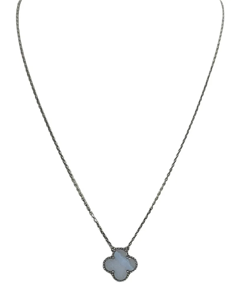 Van Cleef & Arpels 18K White Gold/Chalcedony Vintage Alhambra Necklace