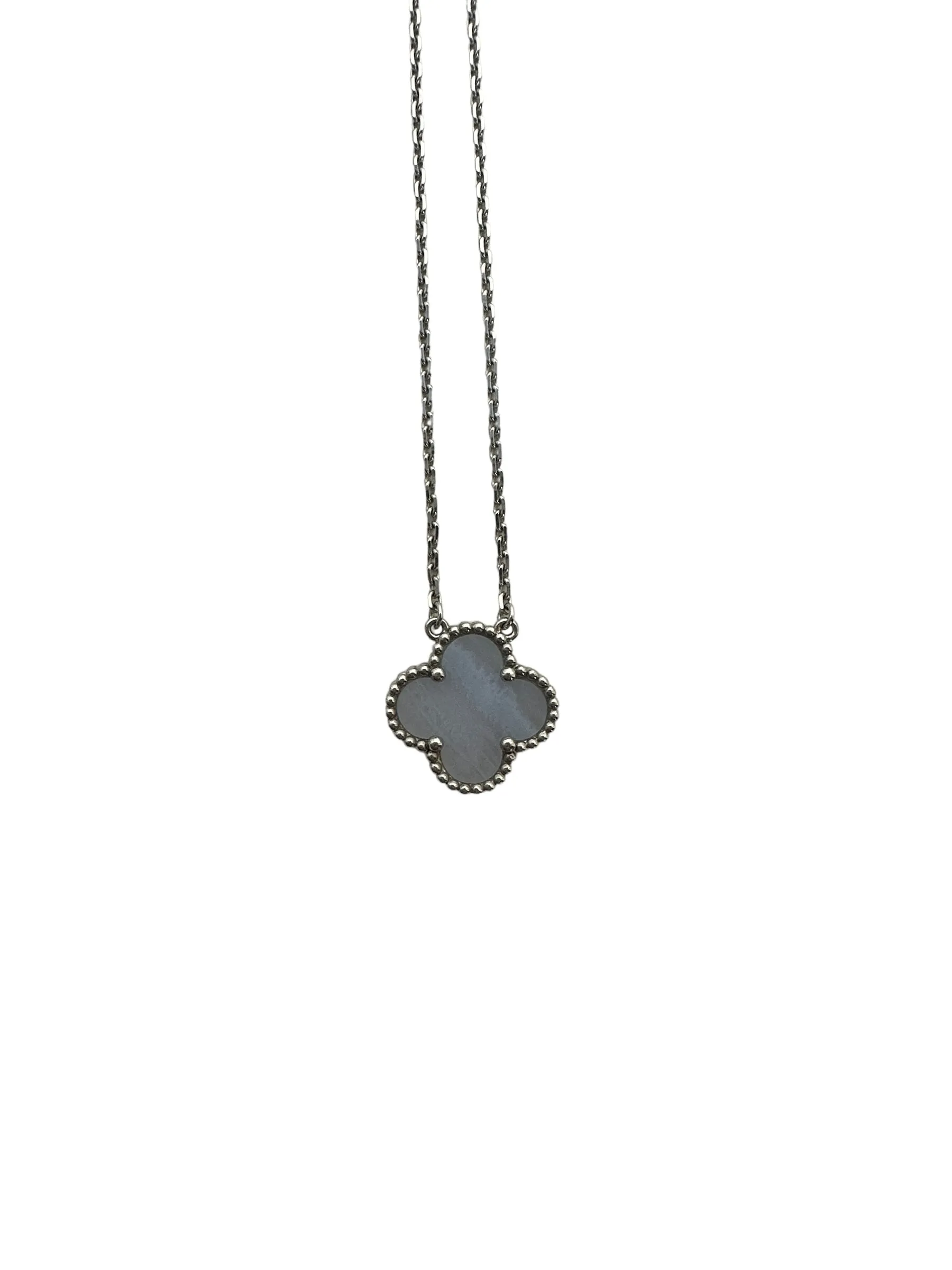 Van Cleef & Arpels 18K White Gold/Chalcedony Vintage Alhambra Necklace