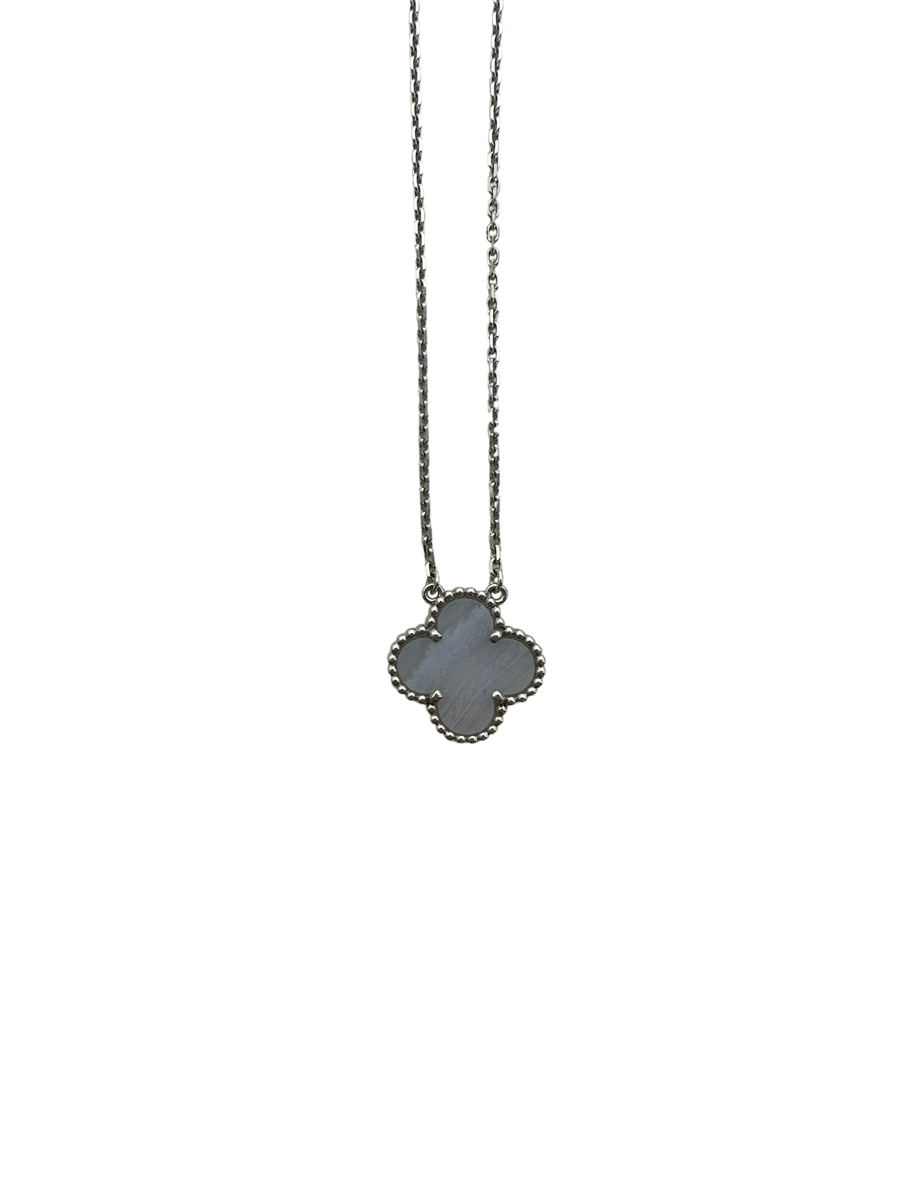 Van Cleef & Arpels 18K White Gold/Chalcedony Vintage Alhambra Necklace