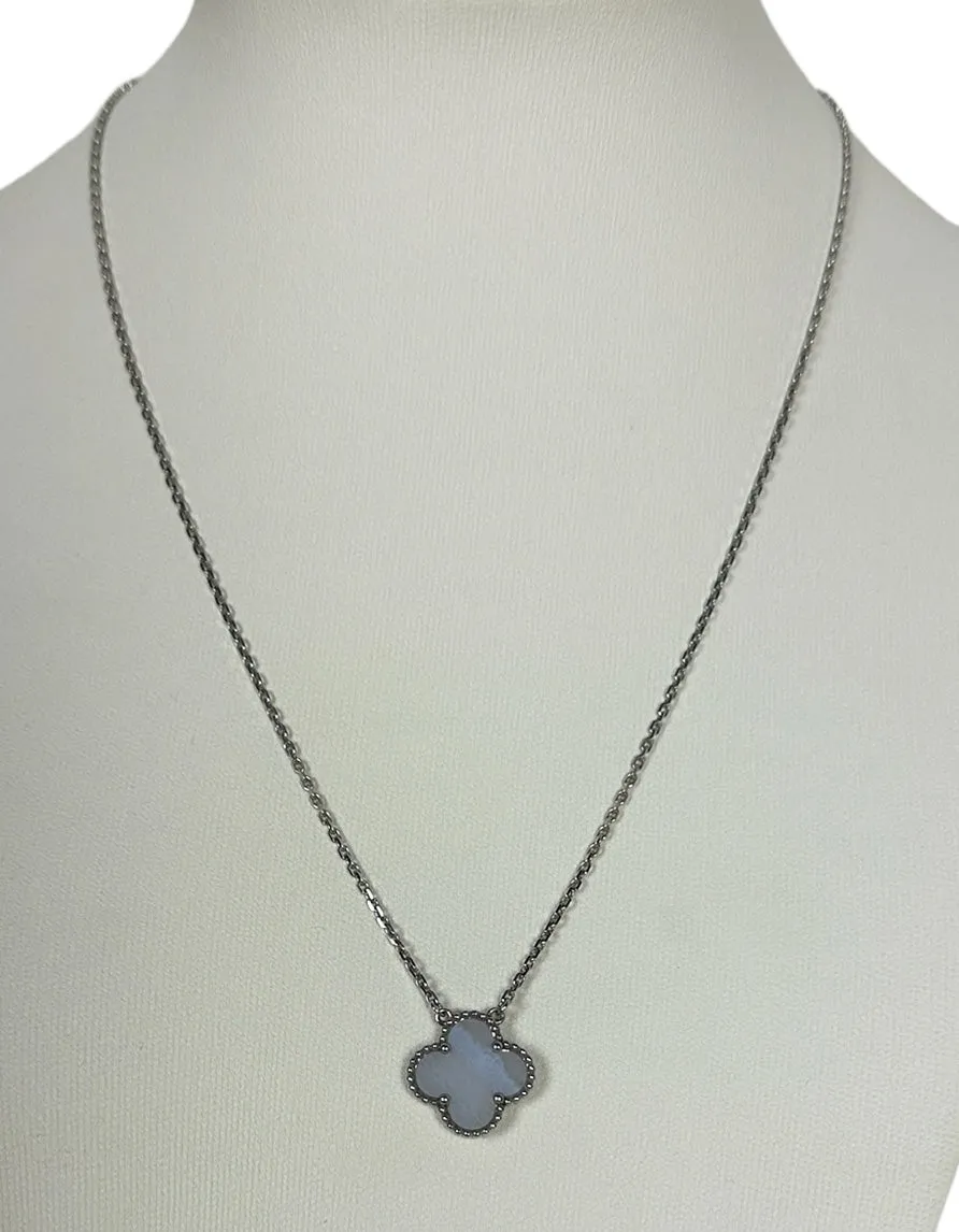 Van Cleef & Arpels 18K White Gold/Chalcedony Vintage Alhambra Necklace