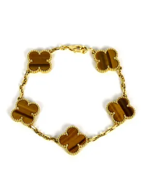 Van Cleef & Arpels 18K Yellow Gold/Tiger Eye Alhambra Bracelet