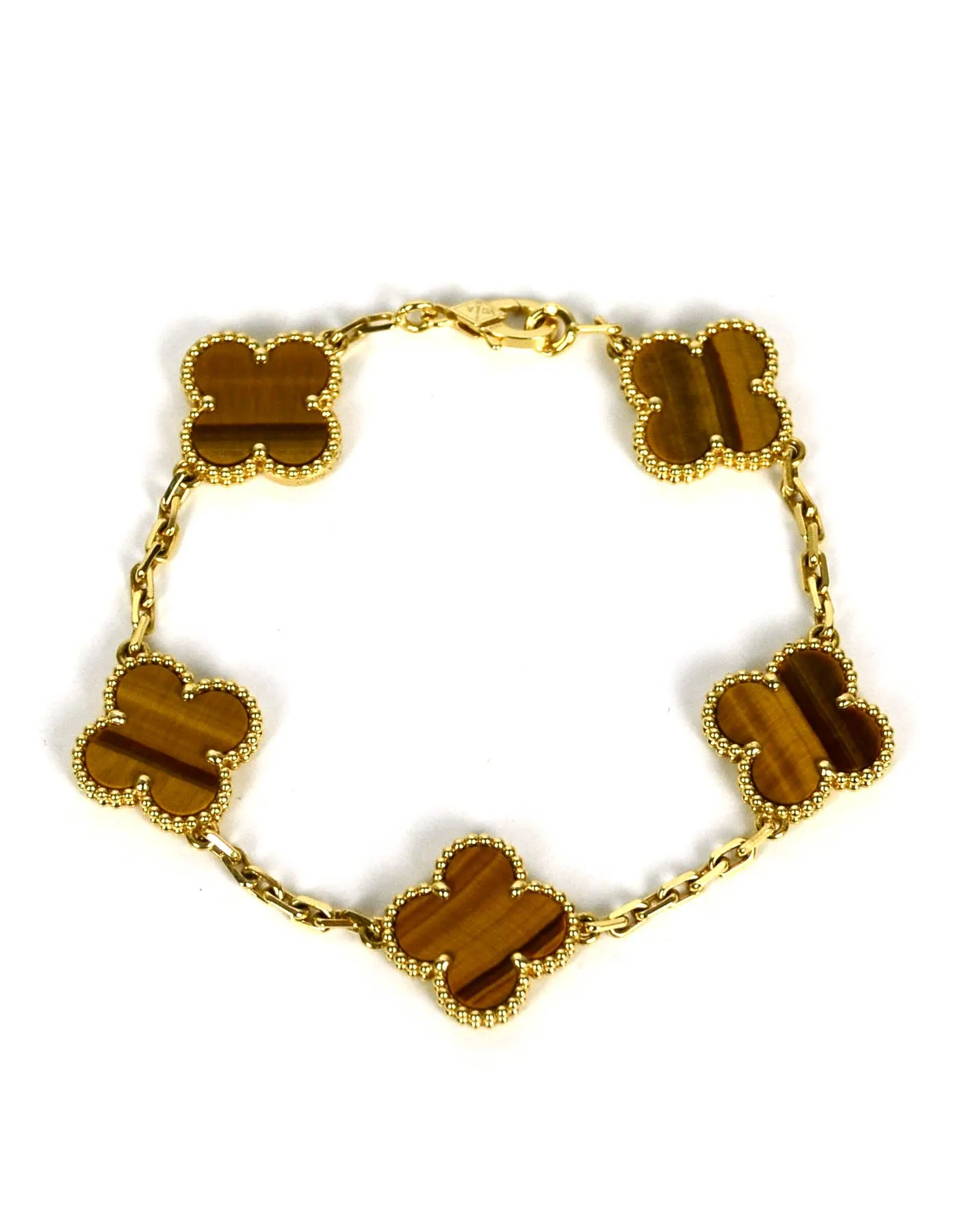 Van Cleef & Arpels 18K Yellow Gold/Tiger Eye Alhambra Bracelet