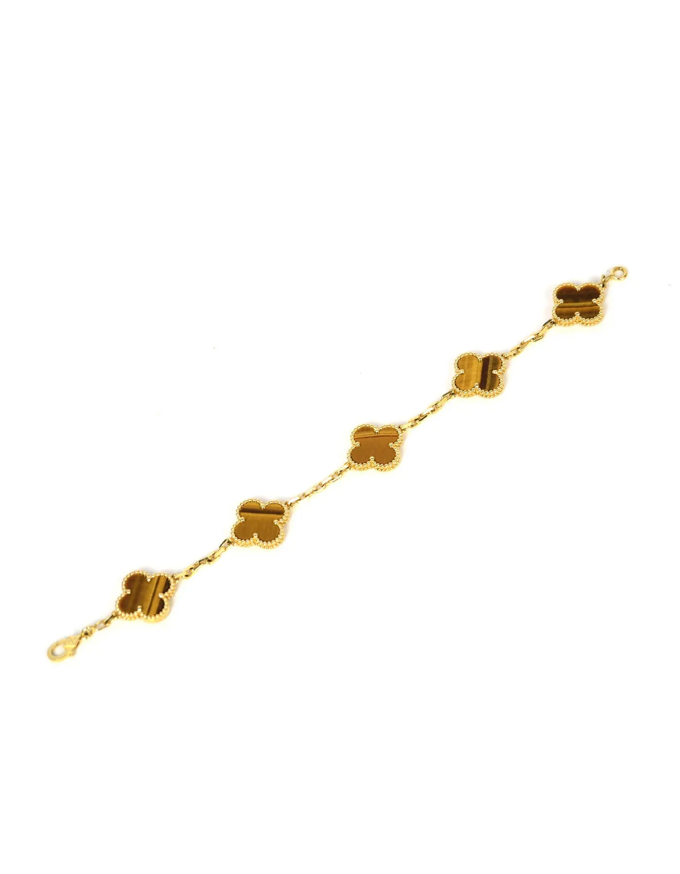 Van Cleef & Arpels 18K Yellow Gold/Tiger Eye Alhambra Bracelet