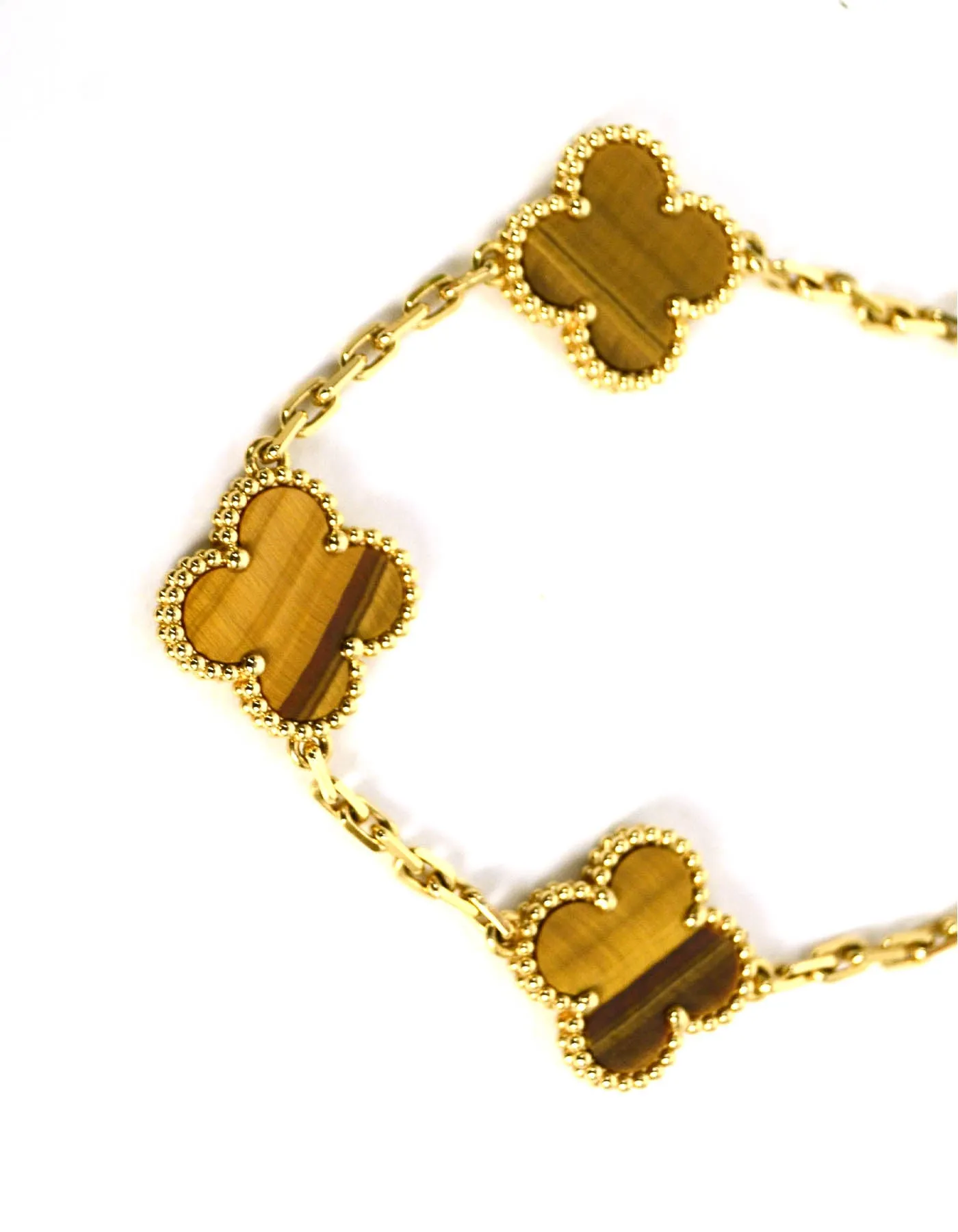 Van Cleef & Arpels 18K Yellow Gold/Tiger Eye Alhambra Bracelet