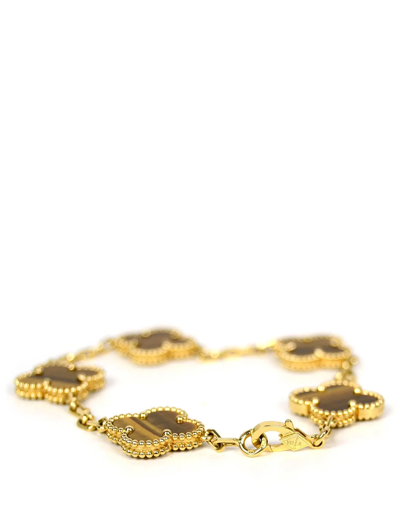 Van Cleef & Arpels 18K Yellow Gold/Tiger Eye Alhambra Bracelet