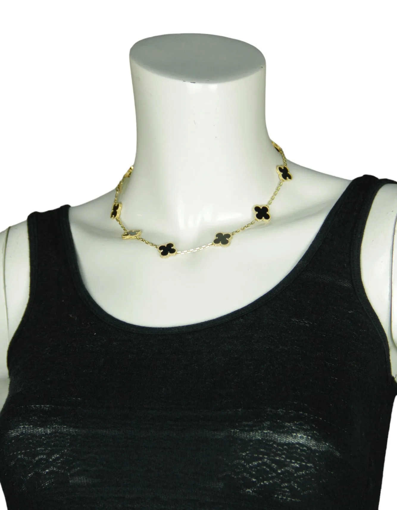 Van Cleef & Arpels 18K/Black Onyx 10 Motifs Vintage Alhambra Necklace