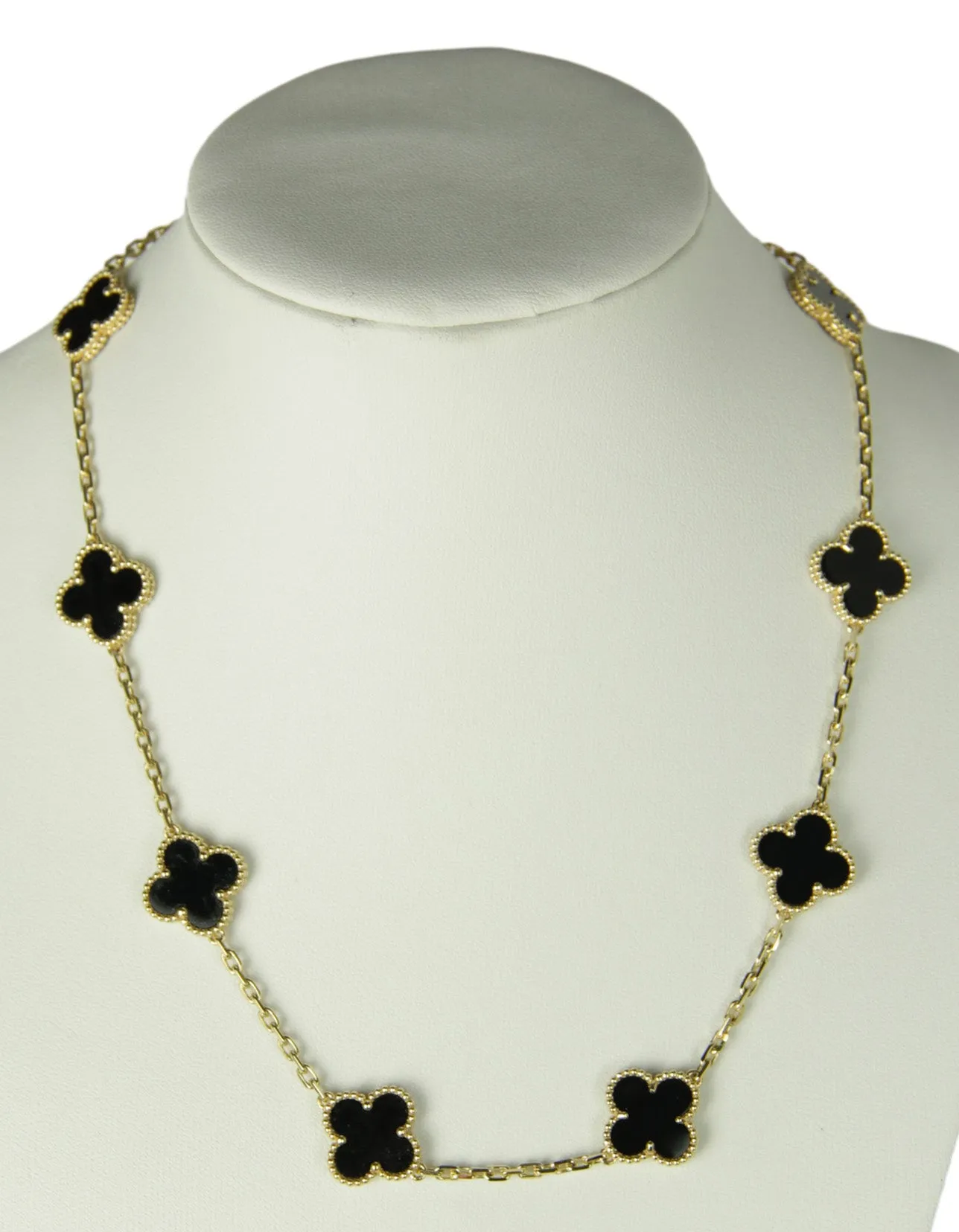 Van Cleef & Arpels 18K/Black Onyx 10 Motifs Vintage Alhambra Necklace