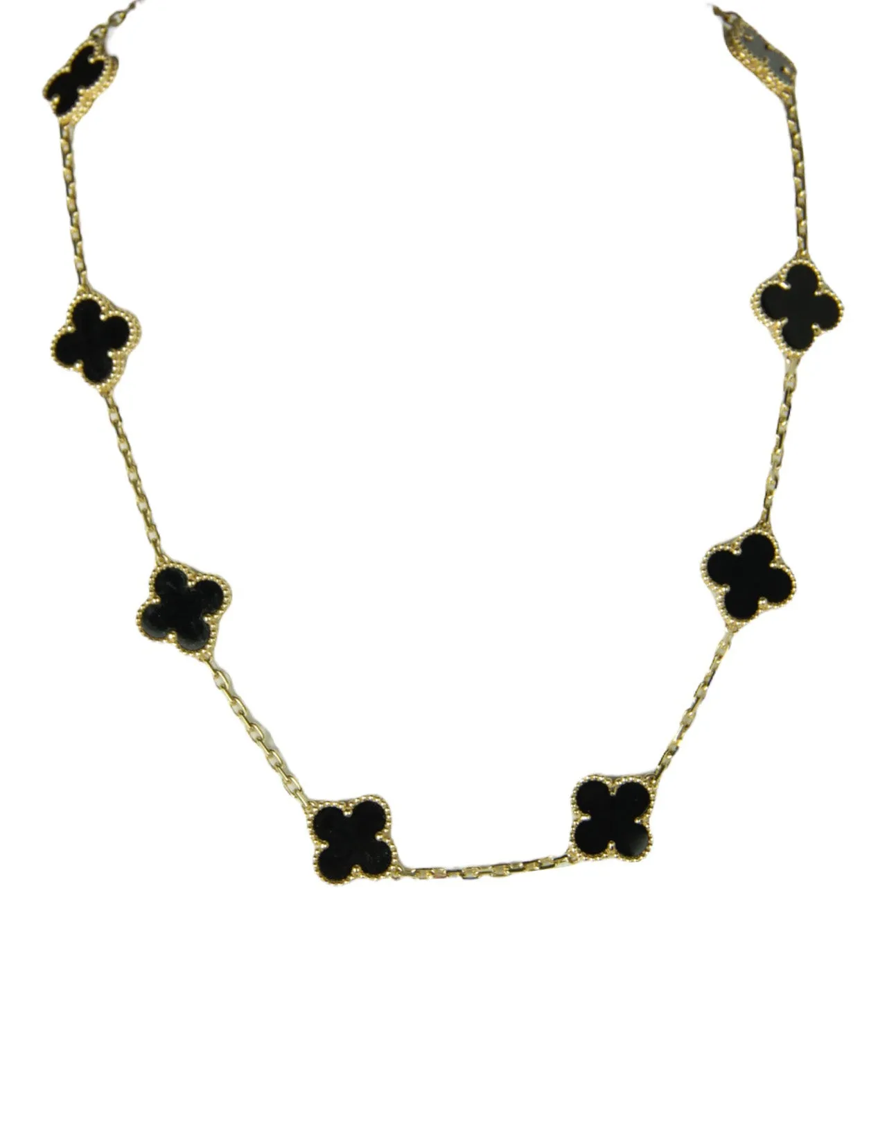 Van Cleef & Arpels 18K/Black Onyx 10 Motifs Vintage Alhambra Necklace