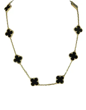 Van Cleef & Arpels 18K/Black Onyx 10 Motifs Vintage Alhambra Necklace