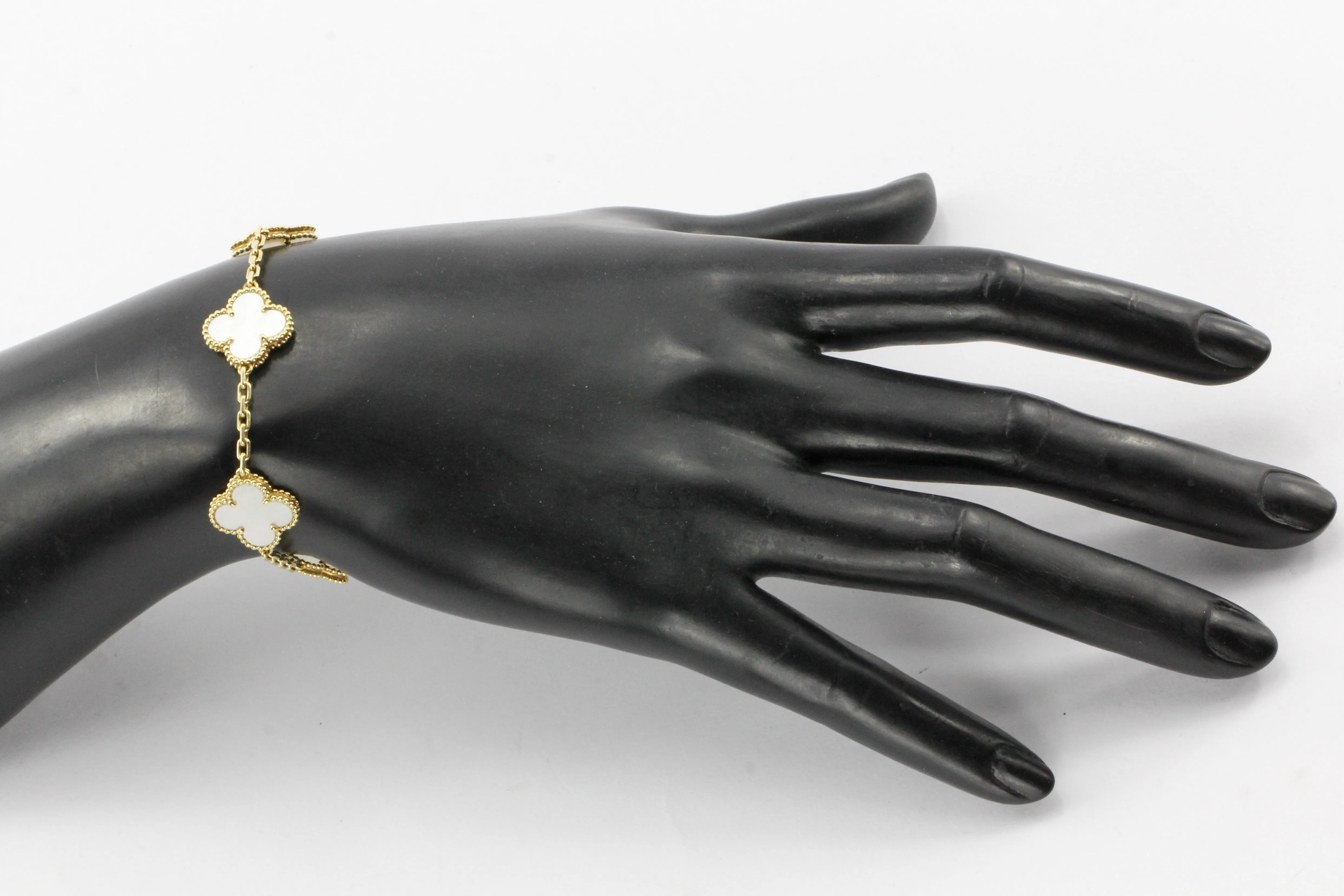 Van Cleef & Arpels Mother of Pearl Alhambra 18K 5 Motifs Bracelet