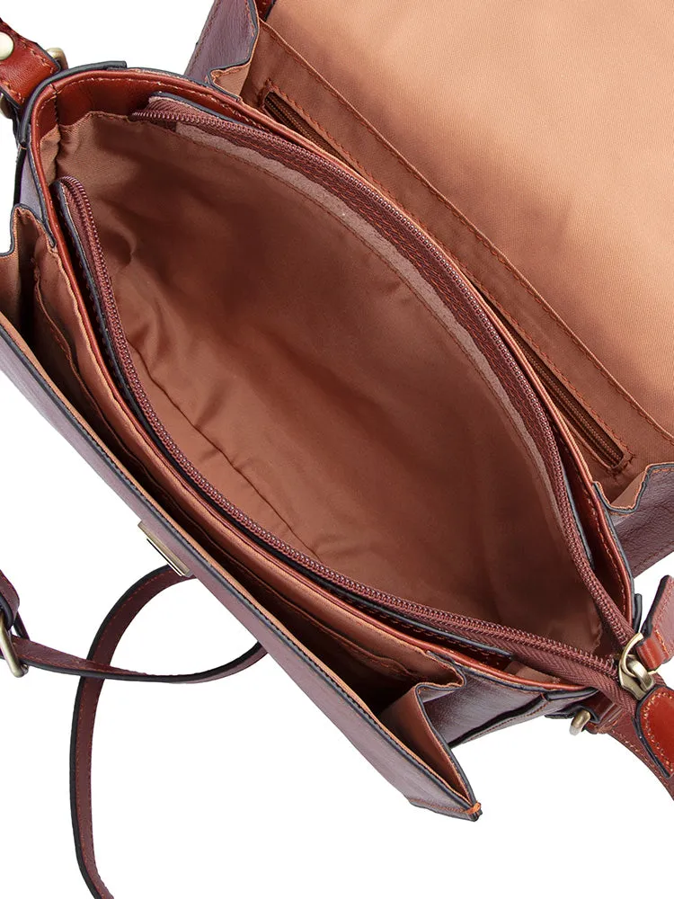 Vega Leather Flapover Sling Bag - Brown