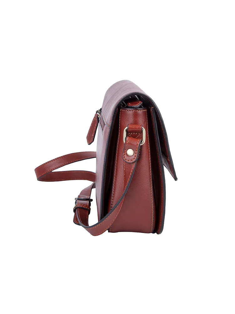 Vega Leather Flapover Sling Bag - Brown