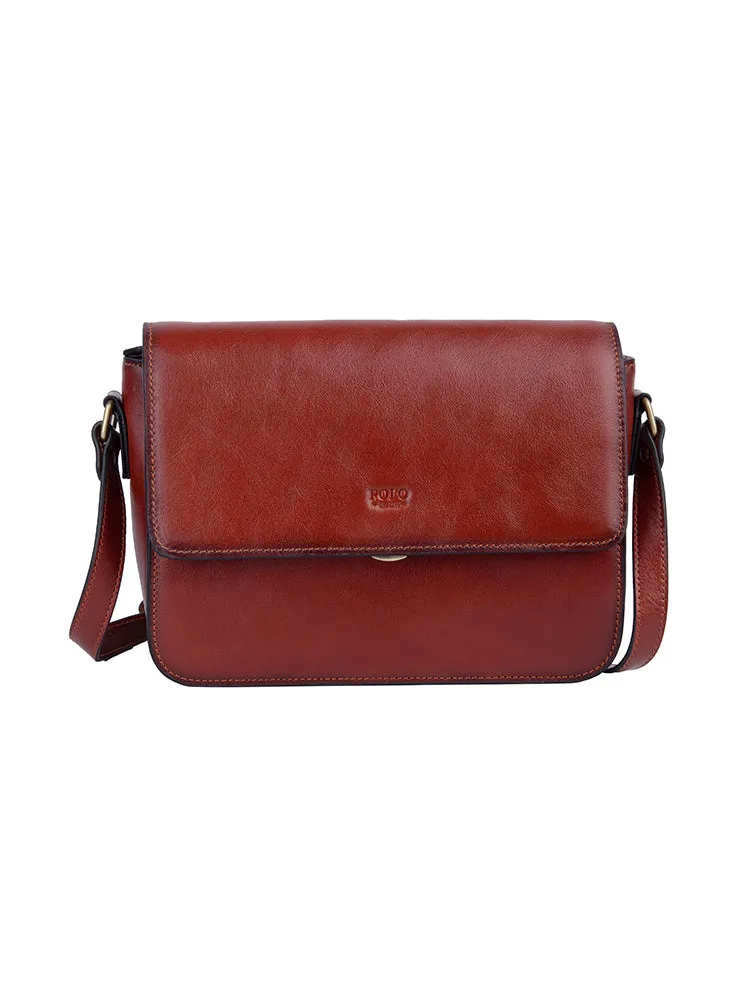 Vega Leather Flapover Sling Bag - Brown