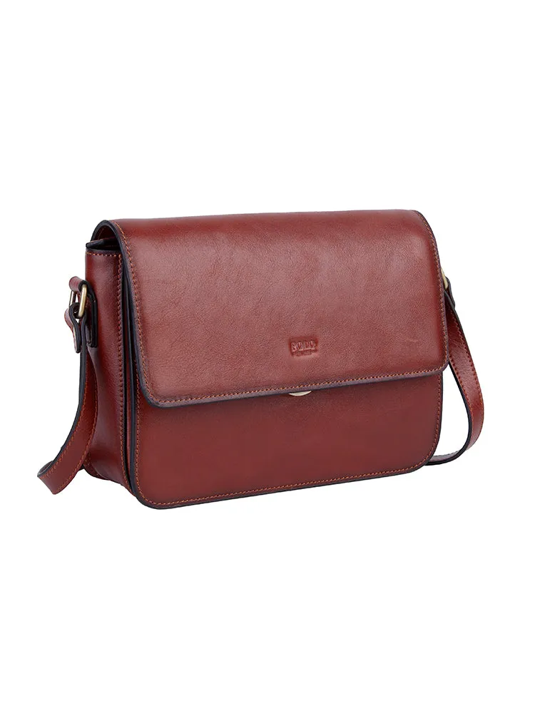 Vega Leather Flapover Sling Bag - Brown