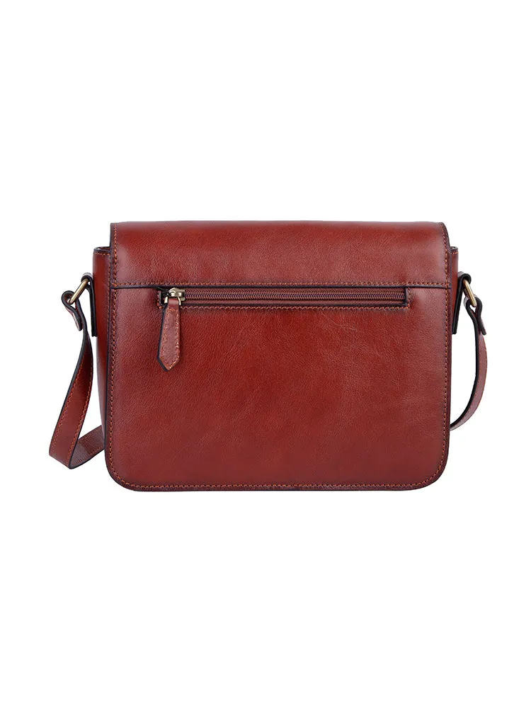 Vega Leather Flapover Sling Bag - Brown