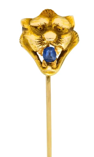Victorian 0.15 CTW Sapphire 14 Karat Gold Tiger Stickpin