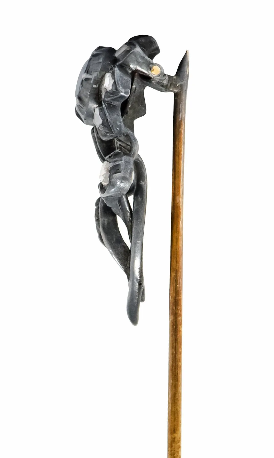 Victorian Sapphire Diamond Silver-Topped 14 Karat Gold Flower Stickpin
