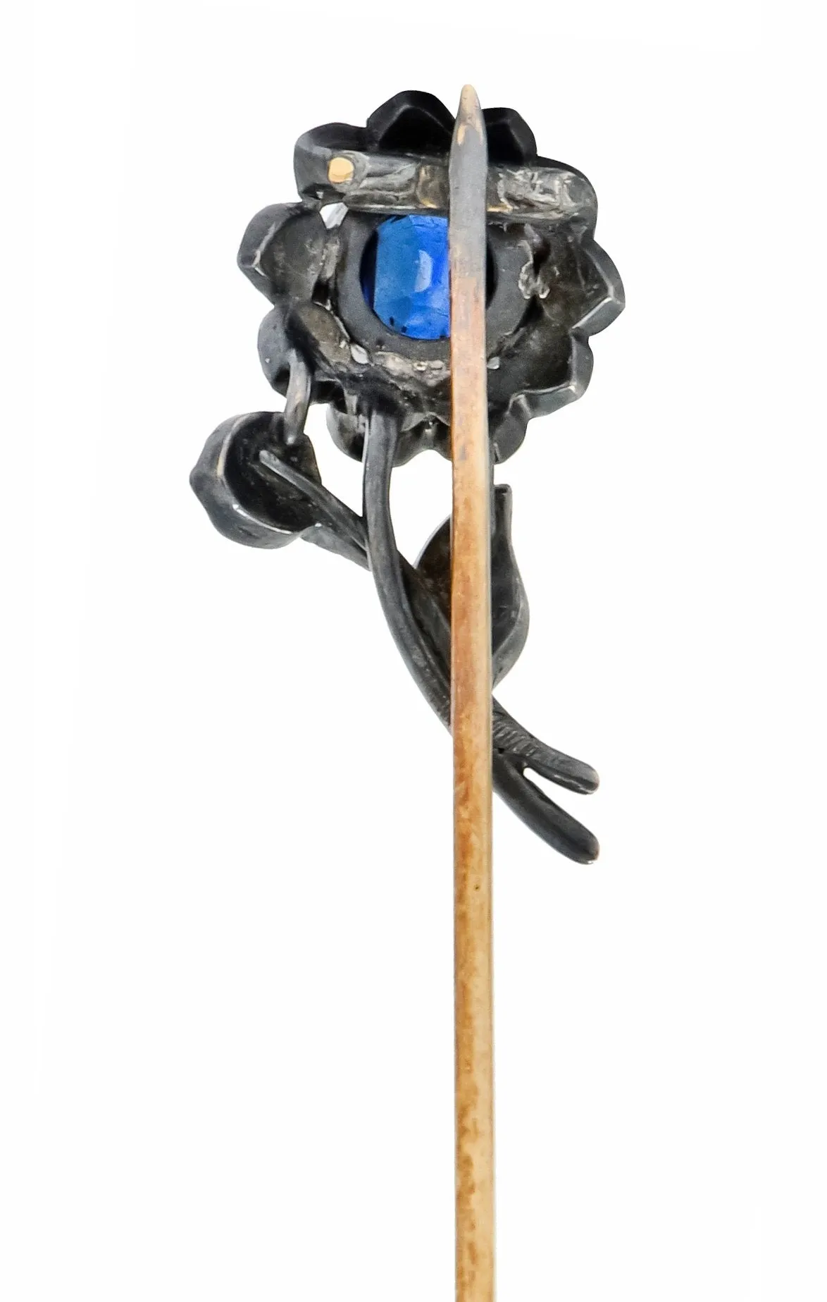 Victorian Sapphire Diamond Silver-Topped 14 Karat Gold Flower Stickpin
