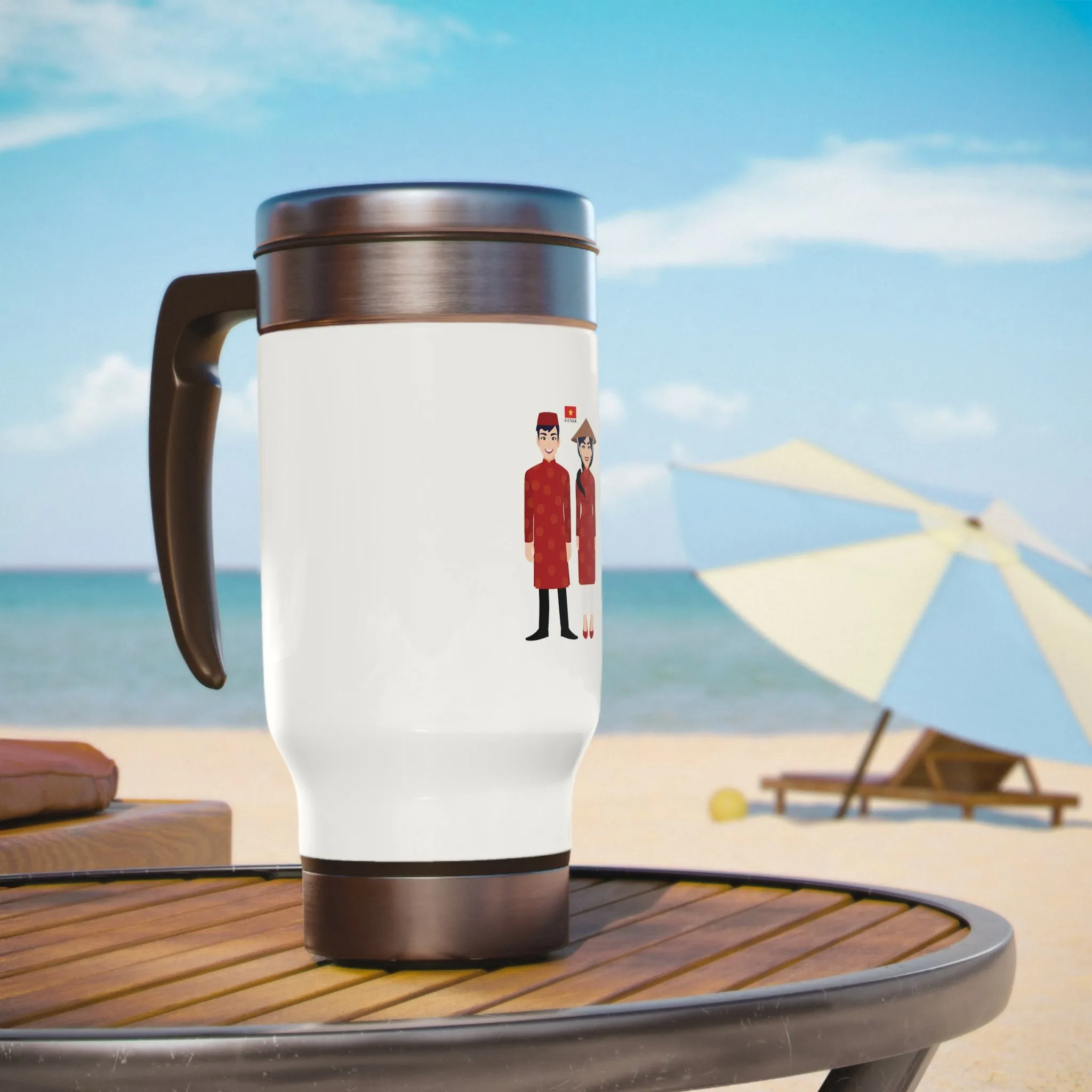 Vietnam Stainless Steel Travel Mug with Handle, 14oz